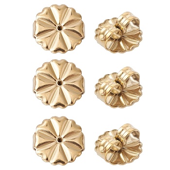 304 Stainless Steel Friction Ear Nuts, Flower, Real 18K Gold Plated, 10x10.5x4.5mm, Hole: 1mm