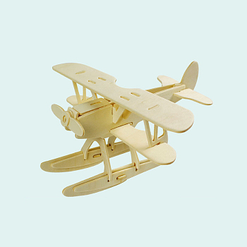 Wood Assembly Toys for Boys and Girls, 3D Puzzle Model for Kids, Seaplane, Antique White, 185x215x95mm
