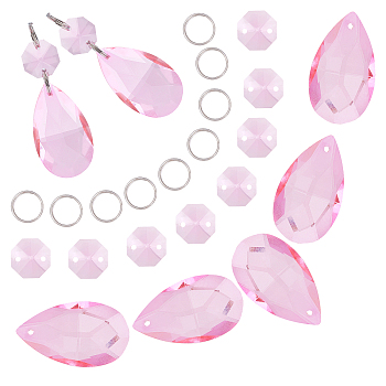 Gorgecraft DIY Shining Faceted Pendant Making Kits, Including Octagon Glass Rhinestone Links, Octagon Glass Pendants, Iron Split Rings, Pearl Pink, Links: 20pcs, Pendants: 10pcs, Ring: 40pcs