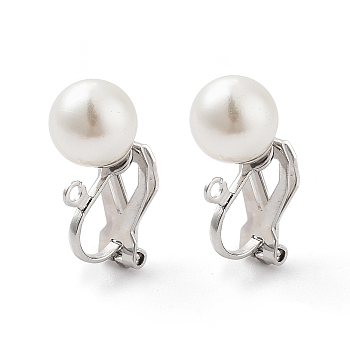 304 Stainless Steel Clip-on Earring Findings with Imitation Pearl Plastic Beaded, with Loops, Stainless Steel Color, 17x9x6mm