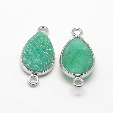 Electroplate Natural Druzy Crystal Teardrop Links connectors(G-A124-02-S)-2