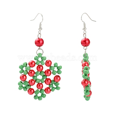 Flower Glass Pearl Beads Dangle Earrings for Christmas(EJEW-JE01615-01)-2