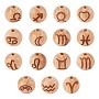 Wood Beads, Round with Constellation, BurlyWood, In Diameter: 16mm, Thick: 15mm, Hole: 4mm, 30pcs/box