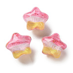 Gradient Color Transparent Hand-drawed Acrylic Beads, with Golden Glitter Powder, Star, Pearl Pink, 19.5x21.5x16mm, Hole: 2.3mm(TACR-P012-01B-07)