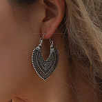 Bohemian Style Alloy Dangle Earrings, Heart, Antique Silver, 50x38mm(FS-WGA71E8-02)