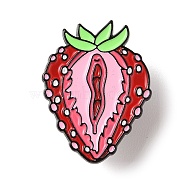 Enamel Pins, Black Alloy Brooches for Backpack Clothes, Strawberry, 29x22.5x1.5mm(JEWB-P039-13EB-03)