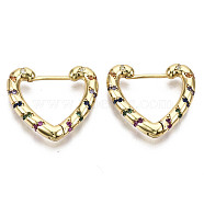 Brass Micro Pave Cubic Zirconia Huggie Hoop Earrings, Nickel Free, Heart, Colorful, Real 16K Gold Plated, 18x19~20x3mm, Pin: 0.8mm(EJEW-N015-07G-01-NF)