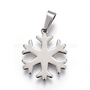 304 Stainless Steel Pendants, Snowflake, Stainless Steel Color, 23x19x1.5mm, Hole: 3x5mm(STAS-I096-04P)