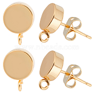 20Pcs Brass Stud Earring Findings, with 925 Sterling Silver Pins & Vertical Loops, Flat Round, with 20Pcs Brass Friction Ear Nuts, Real 14K Gold Plated, 11x8mm, Hole: 1.2mm, Pin: 0.7mm(KK-BBC0011-30)