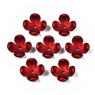 Rubberized Style Opaque Acrylic Bead Caps, 4-Petal, Flower, Dark Red, 16.2x14.3x6.9mm, Hole: 1.9mm(ACRP-T010-03)