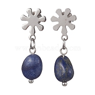 Natural Lapis Lazuli Twist Oval Dangle Stud Earrings, 304 Stainless Steel Flower Earrings, 25~26x7mm(EJEW-JE05664-02)