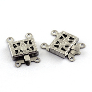 304 Stainless Steel Box Clasps, Rectangle, 4 Hole, 2 Loop, Stainless Steel Color, 10x15x2.5mm, Hole: 1.5mm(X-STAS-Q194-27)