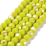 Opaque Glass Beads Strands, Faceted, Round, Yellow, 10x9mm, Hole: 1.3mm, about 65~68pcs/strand, 24.13~24.21''(61.3~61.5cm)(EGLA-A035-P10mm-L04)