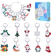 Christmas Theme Alloy Enamel Bell/Santa Claus/Snowflake Pendant Locking Stitch Markers, 304 Stainless Steel Leverback Hoop Stitch Marker, Mixed Color, 3.2~3.9cm, 10 style, 2pcs/style, 20pcs/set(HJEW-SC0001-43)