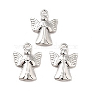 304 Stainless Steel Pendants, Angel Charms, Stainless Steel Color, 19.5x14x2.5mm, Hole: 3mm(STAS-I197-009P)