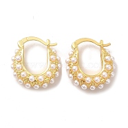 Rack Plating Brass Teardrop Hoop Earrings with Plastic Imitation Pearl Beaded for Women, Lead Free & Cadmium Free, Real 18K Gold Plated, 23x21x7.5mm, Pin: 0.7mm(EJEW-G342-05G)