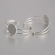 Brass Cuff Bangle Making, Blank Bangle Base, with Flat Round Tray, Silver Color Plated, 60mm, Tray: 25mm(KK-J184-49S)