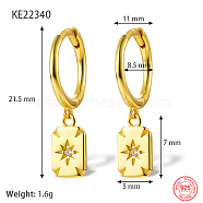Real 18K Gold Plated 925 Sterling Silver Dangle Hoop Earrings for Women, Rectangle, 21.5mm(GN7396-2)