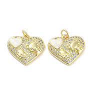 Brass Micro Pave Clear Cubic Zirconia Pendants, with Synthetic Opal and Jump Rings, Real 18K Gold Plated, Heart with Bear Charms, White, 16x18.5x4.5mm, Hole: 3mm(KK-L213-016G)