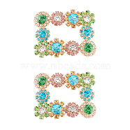 2Pcs Alloy Rhinestone Flower Shoe Decorations, Rectangle Detachable Shoe Buckle Clips, Aquamarine, 48x62x6mm(FIND-FG0002-40B)