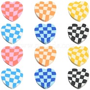 180Pcs 6 Colors Handmade Polymer Clay Beads, Heart with Tartan, Mixed Color, 9x10x4mm, Hole: 1.5mm, 30pcs/color(CLAY-CJ0001-60)