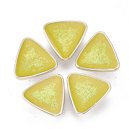 CCB Plastic Shank Buttons, with Enamel and Glitter Powder, Triangle, Rose Gold, Yellow, 21.5x22.5x10.5mm, Hole: 3mm(BUTT-S024-06C)