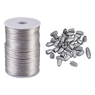 Polyester Cord, Rattail Satin Cord, with Spool, for Beading Jewelry Making, with Plastic Breakaway Clasps, Silver, 2.5mm, about 100m/roll, 1roll(OCOR-PJ0001-001C)