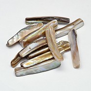 Natural Freshwater Shell Rectangle Beads, Camel, 43~45x8~11mm, Hole: 1~1.4mm(X-SHEL-O001-26)