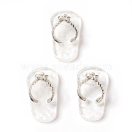 Natural Quartz Crystal Pendants, Rock Crystal Pendants, with Platinum Tone Brass Findings, Flip Flops, 22~24x12x7~8mm, Hole: 2mm and 5~7mm(G-F586-C07)