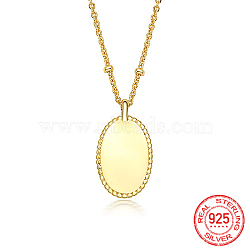 925 Sterling Silver Letter Initial Oval Pendant Necklaces for Women, with Cable Chains, Real 18K Gold Plated, Oval, 15.75 inch(40cm)(EL6437-3)