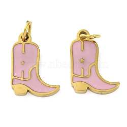 Ion Plating(IP) 304 Stainless Steel Enamel Charms, with Jump Ring, Manual Polishing, Cowboy Boots Charm, Real 18K Gold Plated, Pearl Pink, 12x9x1.5mm, Hole: 2.5mm(X-STAS-Z104-05G)