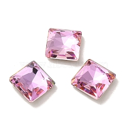 Glass Rhinestone Cabochons, Point Back & Back Plated, Faceted, Square, Light Rose, 7x7x3mm(RGLA-P037-06B-D223)
