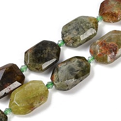 Natural Green Garnet Beads Strands, Faceted, Rectangle, with Seed Beads, 21~22x15~17x7~8mm, Hole: 1mm, about 16~20pcs/strand, 15.35~15.75''(39~40cm)(G-B125-P24-01)