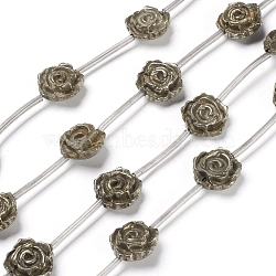Natural Pyrite Beads Strands, Rose, 16x16x7.5mm, Hole: 1.4mm, about 12pcs/strand, 16.54 inches(42cm)(G-I194-34)