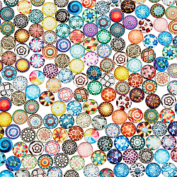 Elite 1 Bag Printed Glass Cabochons, for DIY Jewelry Making, Half Round with Mixed Patterns, Mixed Color, 12x5mm, 200pcs/bag, 1 bag/box(GGLA-PH0001-49)