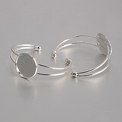 Brass Cuff Bangle Making, Blank Bangle Base, with Flat Round Tray, Silver Color Plated, 60mm, Tray: 25mm(KK-J184-49S)