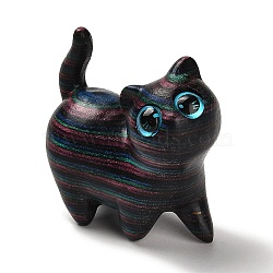 Wood Cat Shape Figurines, with Plastic Eyes, for Home Desktop Decoration, Black, 38x19x41mm(DJEW-D011-01A)