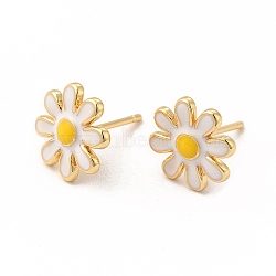 Enamel Daisy Flower Stud Earrings, Real 18K Gold Plated Brass Jewelry for Women, Cadmium Free & Lead Free, White, 11mm, Pin: 0.7mm(EJEW-G341-04G)