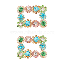 2Pcs Alloy Rhinestone Flower Shoe Decorations, Rectangle Detachable Shoe Buckle Clips, Aquamarine, 48x62x6mm(FIND-FG0002-40B)