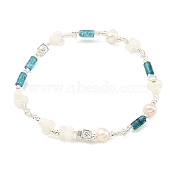 Column Natural Dyed Gemstone Stretch Bracelets, Natural Pearl & Trochus Shell Bracelets for Women, Platinum, Inner Diameter: 2-1/2 inch(6.2cm)(BJEW-M315-05P)