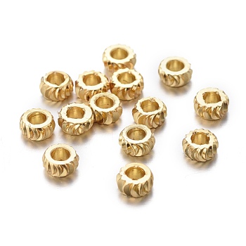 Brass Spacer Beads, Long-lasting Plated, Fancy Cut, Flat Round, Golden, 4x2mm, Hole: 1.8mm
