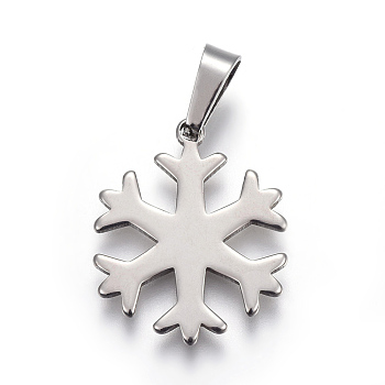 304 Stainless Steel Pendants, Snowflake, Stainless Steel Color, 23x19x1.5mm, Hole: 3x5mm
