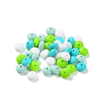 Rondelle Food Grade Eco-Friendly Silicone Focal Beads, Chewing Beads For Teethers, DIY Nursing Necklaces Making, Lawn Green, 11.5x7mm, Hole: 2.5mm, 4 colors, 10pcs/color, 40pcs/bag