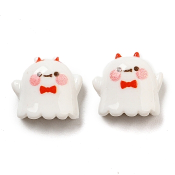 Halloween Opaque Resin Decoden Cabochons, Small Ghost with Devil Horn, Red, 11.5x13x6mm