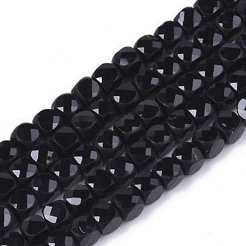 Natural Black Spinel Beads Strands, Faceted, Cube, 4x4x4mm, Hole: 0.7mm, about 102pcs/strand, 15.35 inch(39cm)