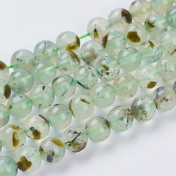 Natural Prehnite Beads Strands, Round, Pale Green, 8mm, Hole: 1mm, about 48pcs/strand, 15.5 inch