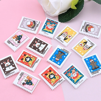 Christmas Stamp Resin Cabochons, Rectangle, Mixed Color, 30.8x23.4x4.2mm
