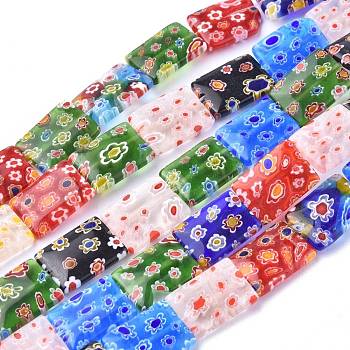 Rectangle Handmade Millefiori Glass Beads Strands, Mixed Color, 18x13x4mm, Hole: 1mm, about 21pcs/strand, 14.1 inch