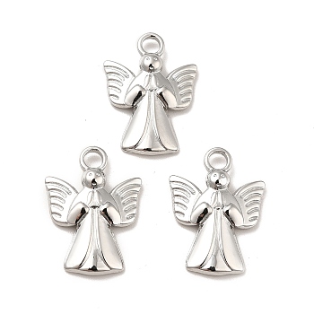 304 Stainless Steel Pendants, Angel Charms, Stainless Steel Color, 19.5x14x2.5mm, Hole: 3mm