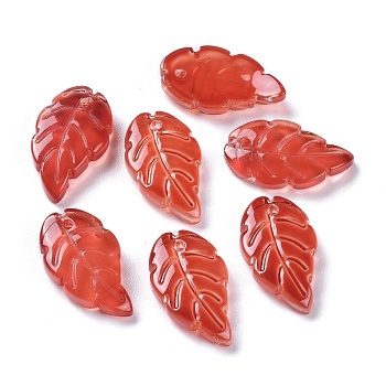Baking Paint Imitation Jade Glass Pendants, Leaf, Red, 18x10x2.9mm, Hole: 1.2mm